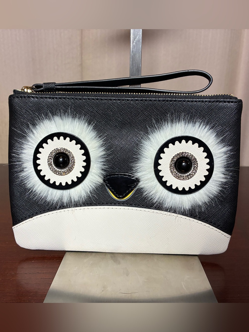 kate spade Black and White Owl Wristlet Clutch